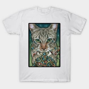 Cosmos Cat with Toy - Black Outlined Design T-Shirt